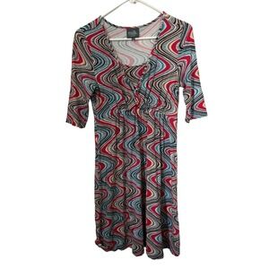 Milk Nursing wear Maternity Dress‎ Midi 3/4 Sleeve Abstract Print Comfortable S